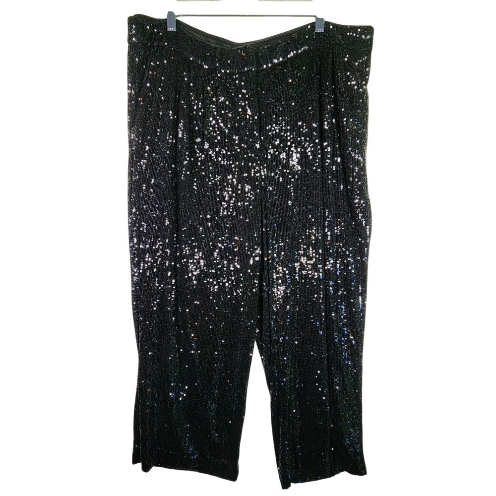 Express Womens XL Black Sequin Palazzo Pants Wide Leg Party Evening Glam Disco